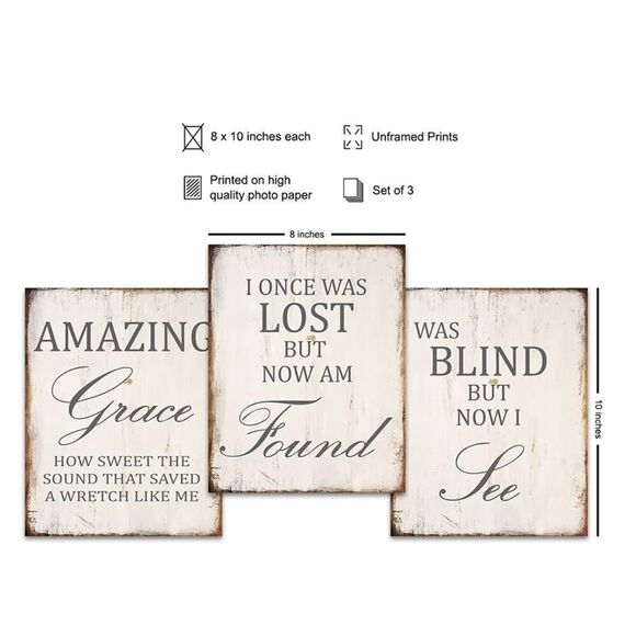 New “AMAZING GRACE” Christian religious print set 3 inspirational home decor - Picture 6 of 6